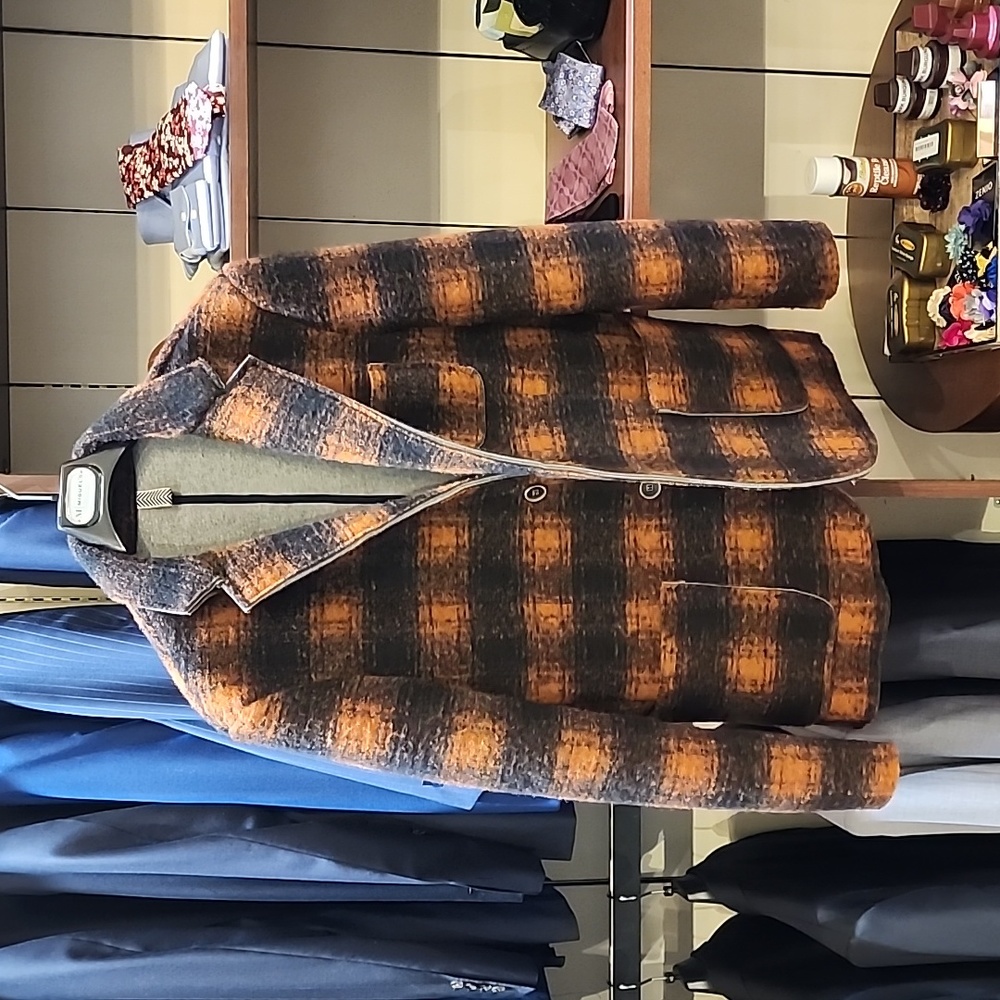 Autumn Embrace Orange and Black Check Boiled Wool Jacket
